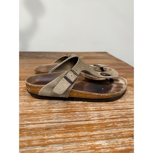 Birkenstock Gizeh Thong Sandals Suede Grey Green Buckle Comfort Womens Size - Picture 4 of 7
